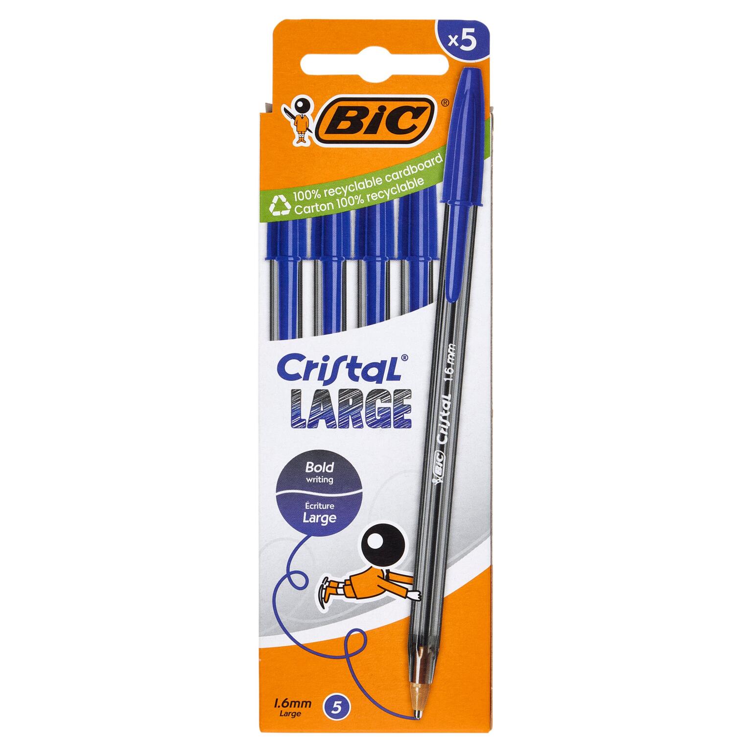 5 penne a sfera Bic cristal blu