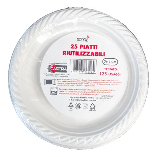 25 piatti di plastica riutilizzabili 18cm