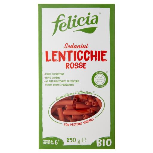 Sedanini con 100% Farina di Lenticchie Rosse Bio 250g Felicia