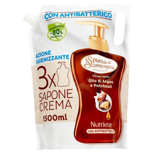Sapone Liquido Crema Argan Ecoricarica 1,5L Spuma di Sciampagna