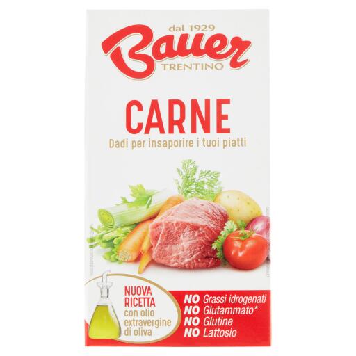 Dado per brodo carne con sale iodato astuccio 60g Bauer senza glutine e senza lattosio