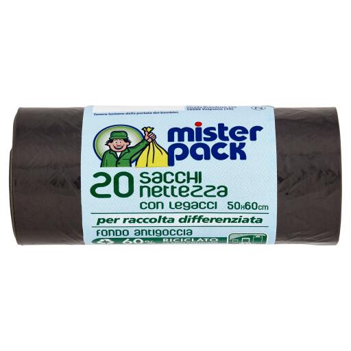 20 Sacchi nettezza 30lt casalingo nero 50x60cm con legacci e fondo antigoccia Misterpack
