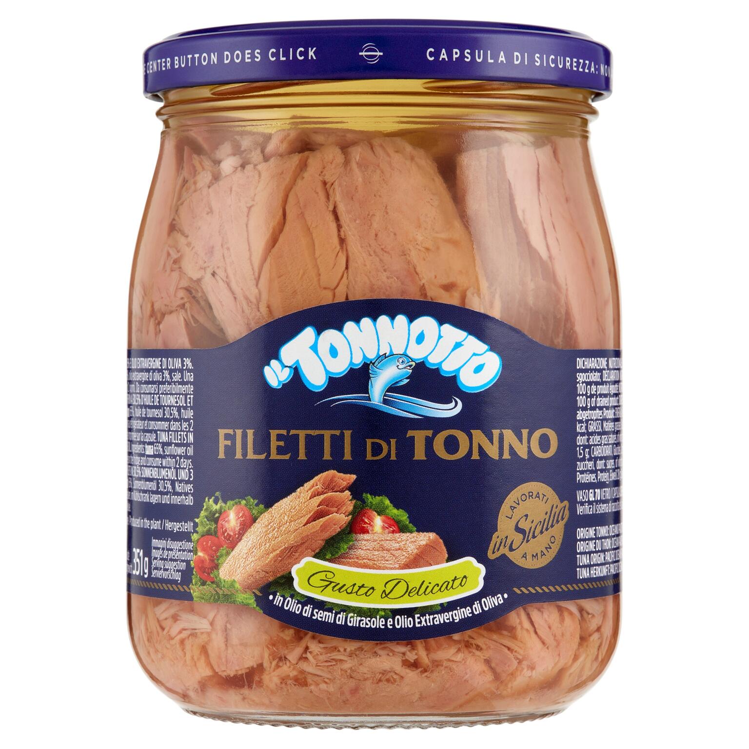 Filetto di Tonno vaso vetro in Olio Delicato 540g L'Isola D'Oro
