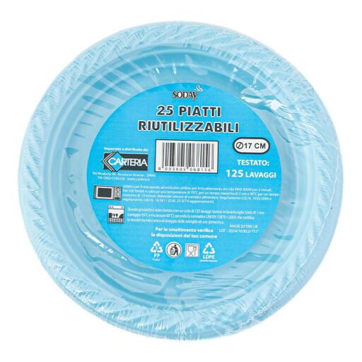 25 Piatti riutilizzabili da 17cm Azzurro