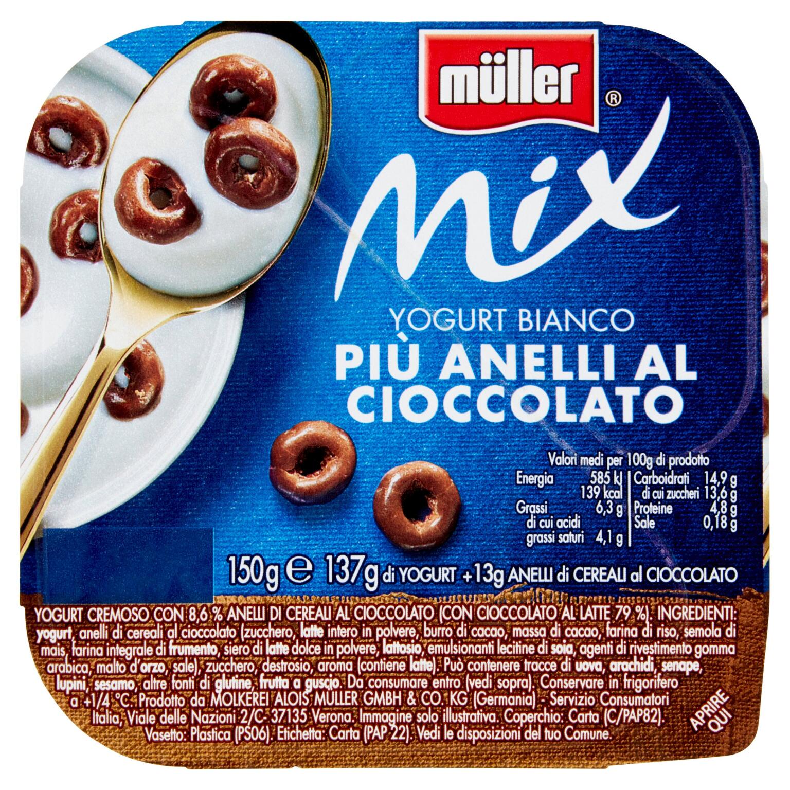 Yogurt Mix gusto Bianco + Anelli di cioccolato 150g Muller