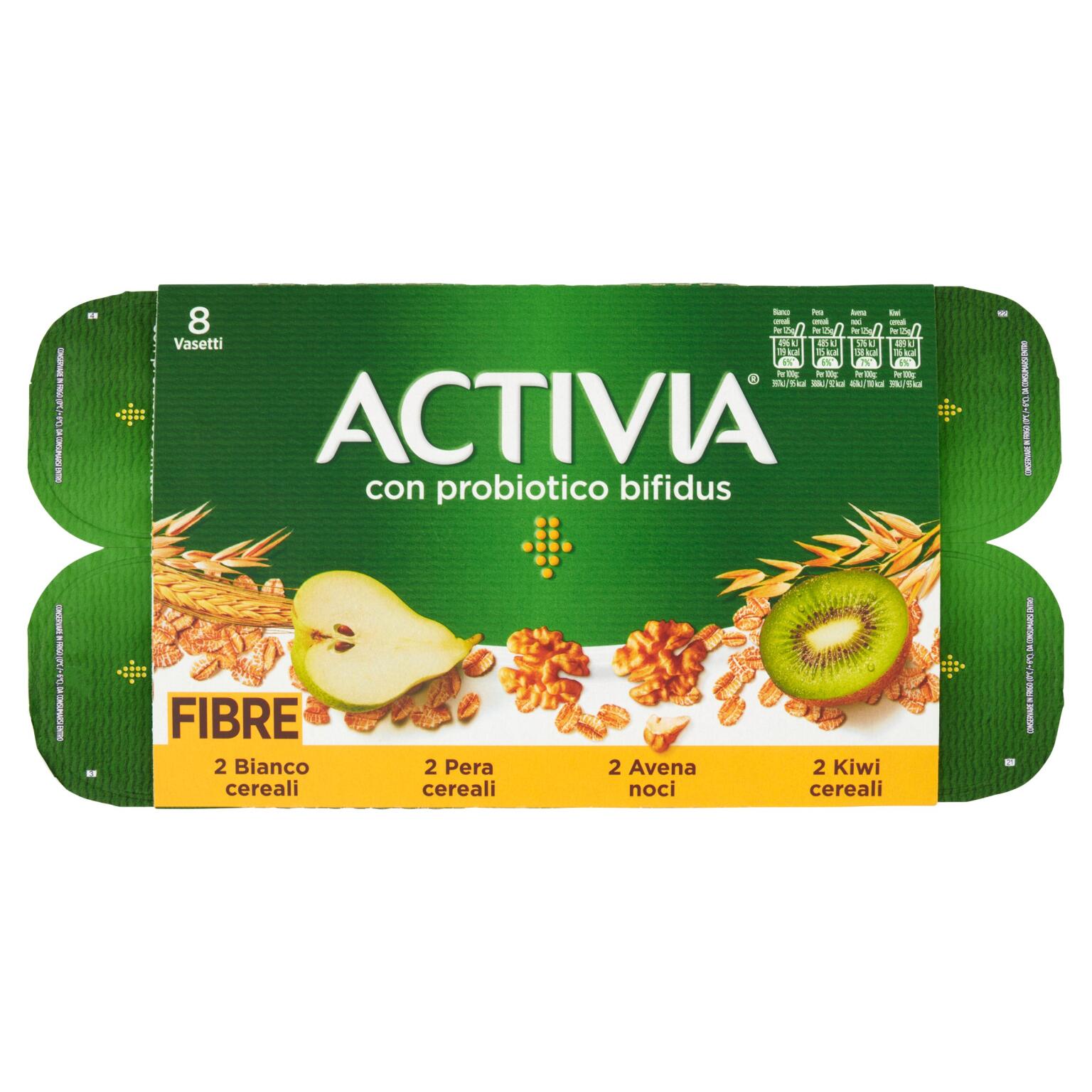 Yogurt Activia con fibre e noci/pera/kiwi/bianco8x125g Danone