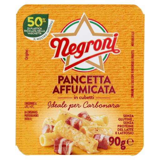 Pancetta affumicata cubetti 90g Negroni senza glutine e senza lattosio