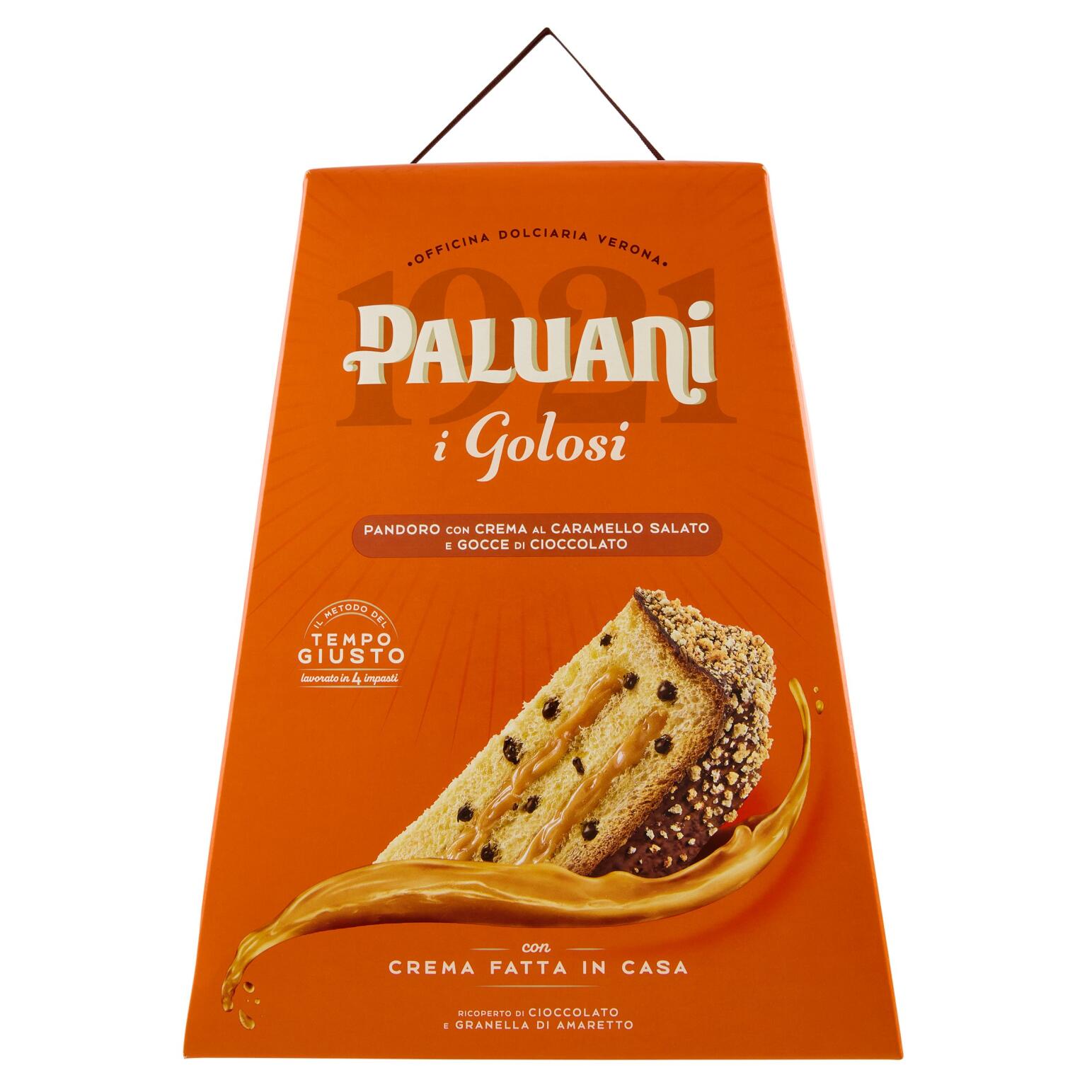Pandoro I Golosi farcito con crema al caramello salato e  gocce di cioccolato 750g Paluani