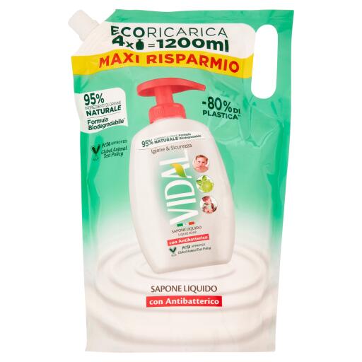 Sapone Liquido Ecoricarica 1,2l Antibatterico Vidal