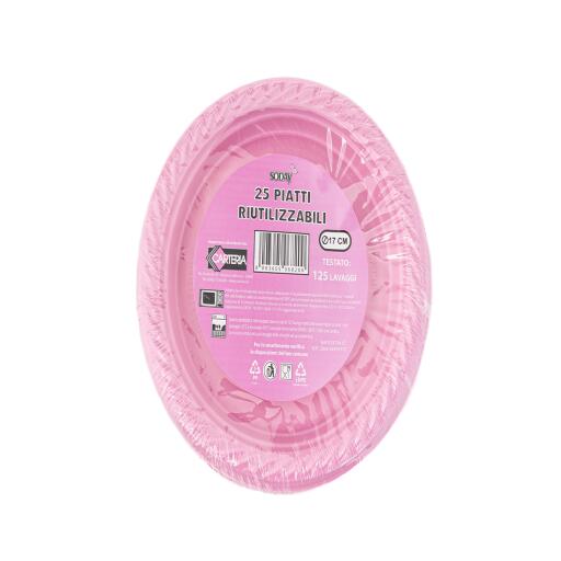 25 Piatti riutilizzabili da 17cm Rosa