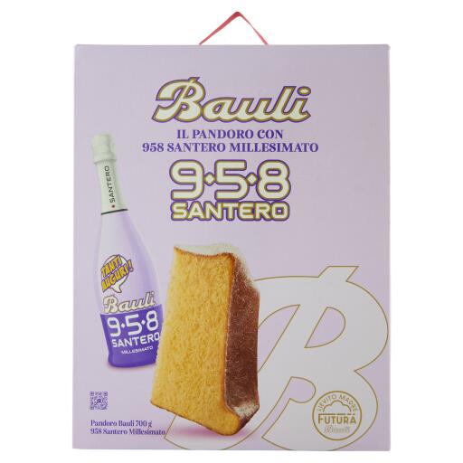 Pandoro & Santero Bauli, pandoro da 700g e bottiglia di Santero