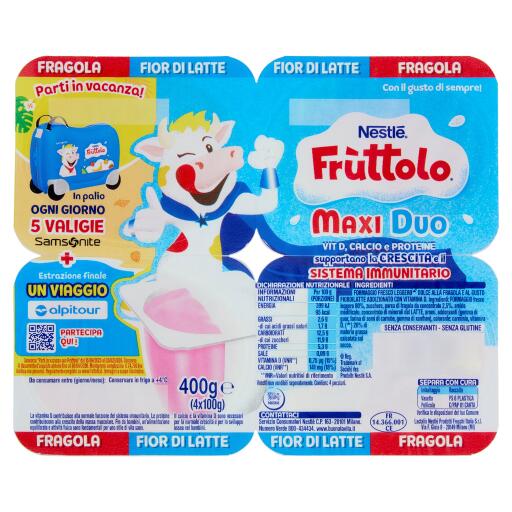 Fruttolo maxiduo fragola e fiordilatte 4x100g Nestlé