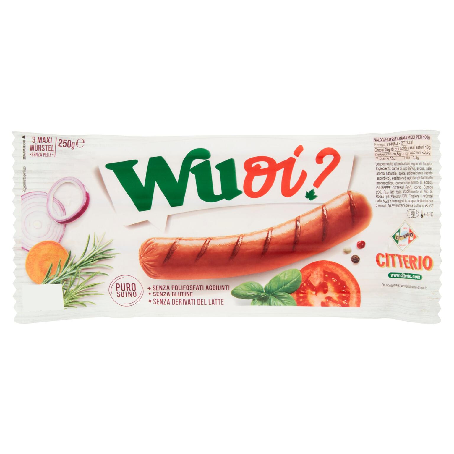 Wurstel Wuoi? Maxi 3 pezzi e senza derivanti del latte 250g Citterio senza glutine