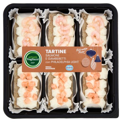 Tartine Salmone e Gamberi con Philadelphia Light 240g Arturo Vogliazzi