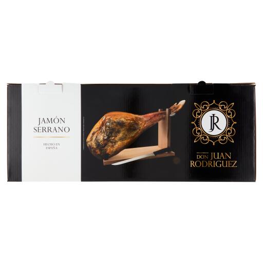 Jamon Serrano con osso peso 6,5kg circa, stagionatura 10/12 mesi confezione con morsa e coltello