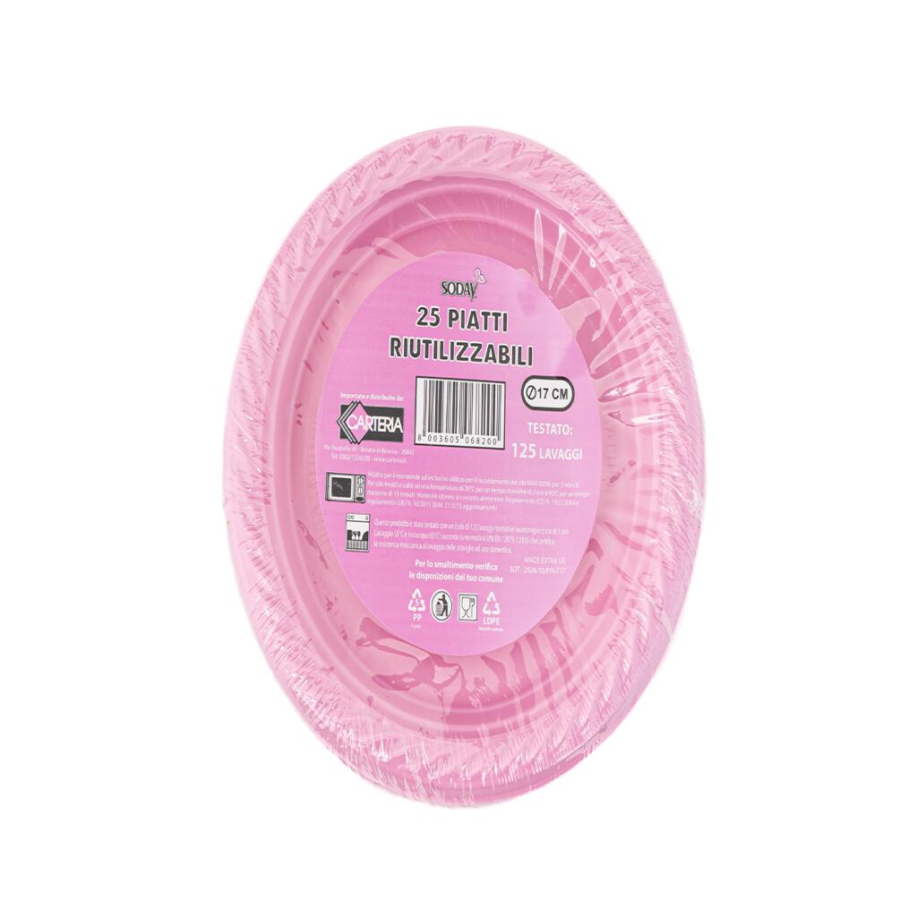 25 Piatti riutilizzabili da 17cm Rosa
