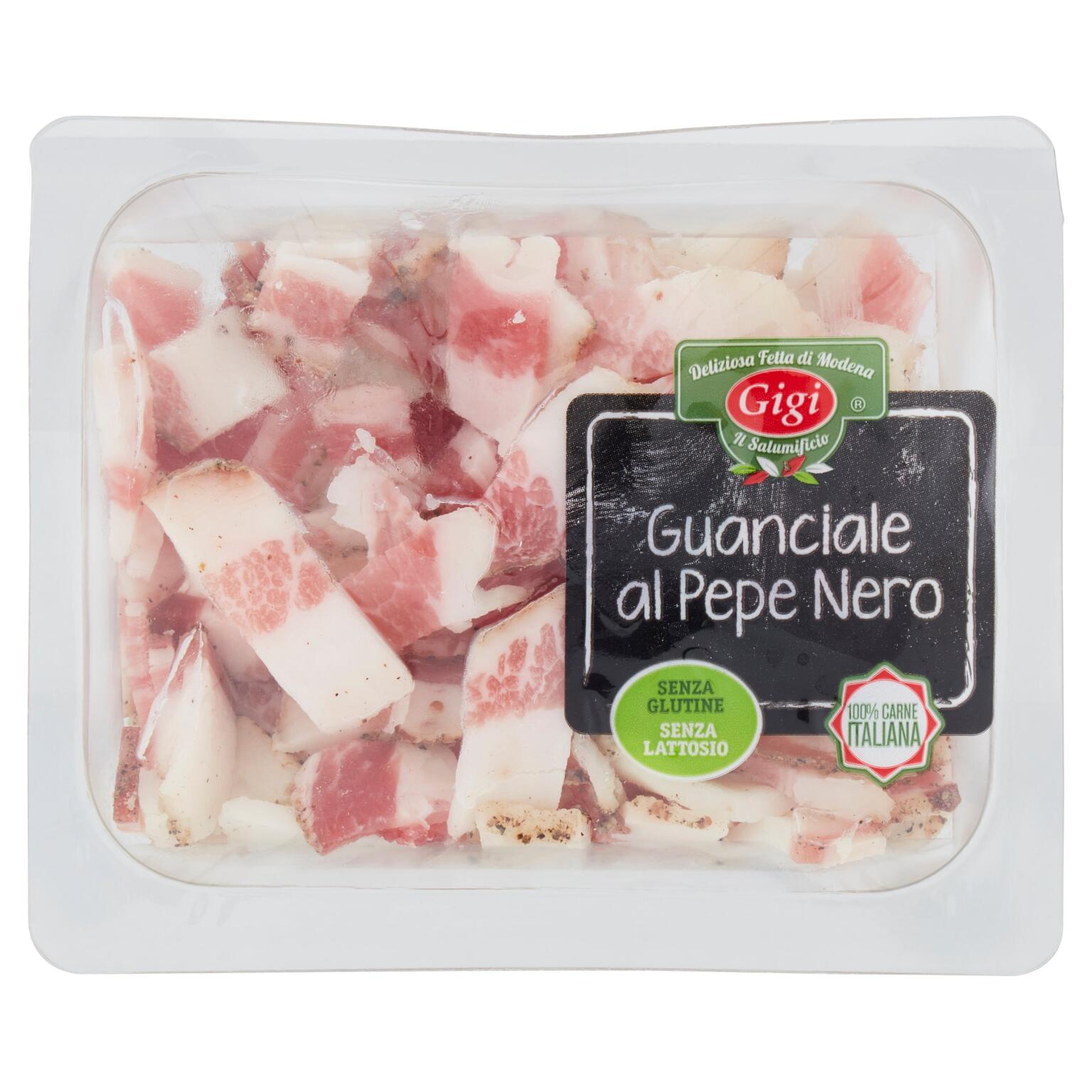 Guanciale al pepe nero taglio francobollo vaschetta 100g Gigi il salumificio