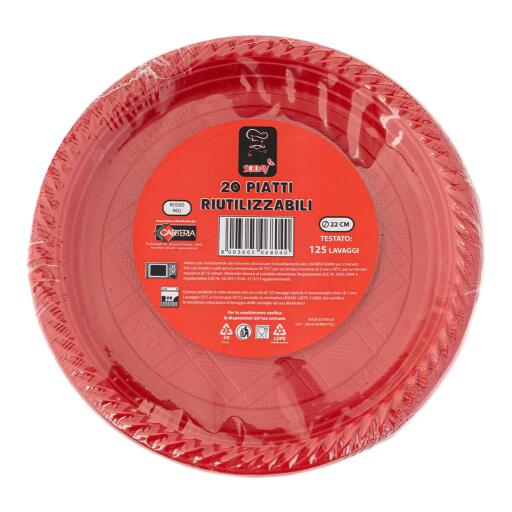 20 Piatti riutilizzabili da 22cm Rossi