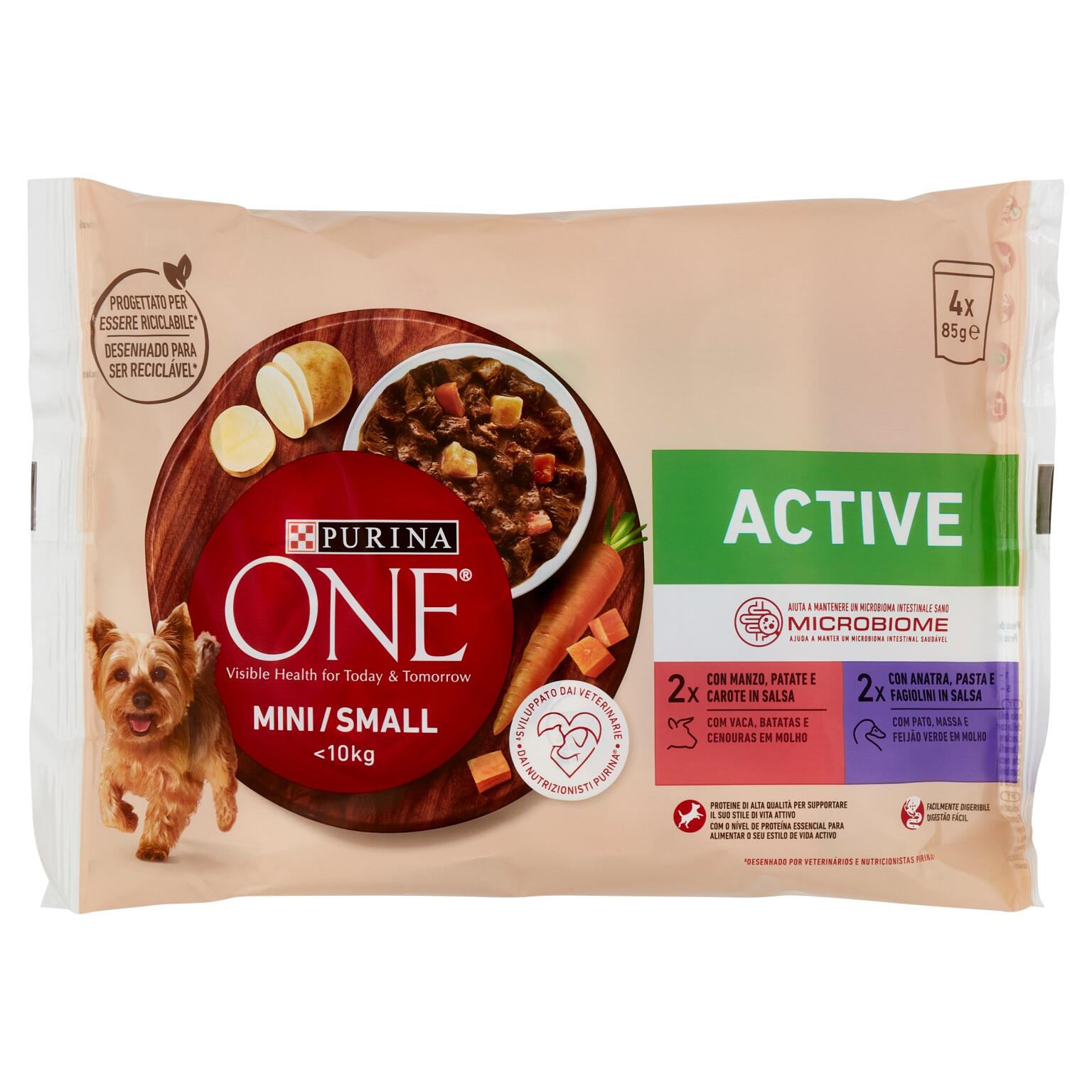 Purina One Activ 4x85g Manzo e Anatra in Salsa