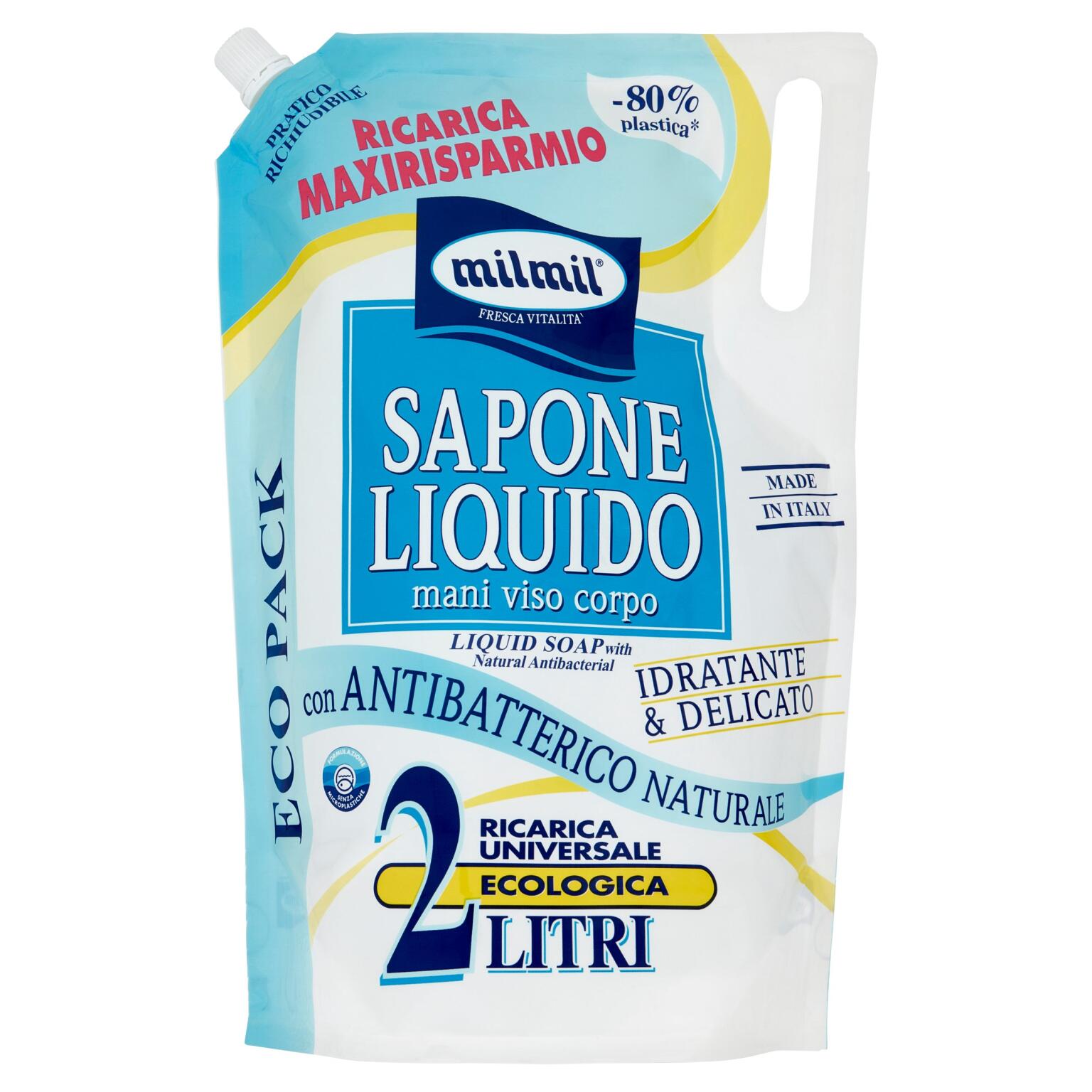 Sapone liquido nutriente e delicato ricarica busta 2l Mil Mil