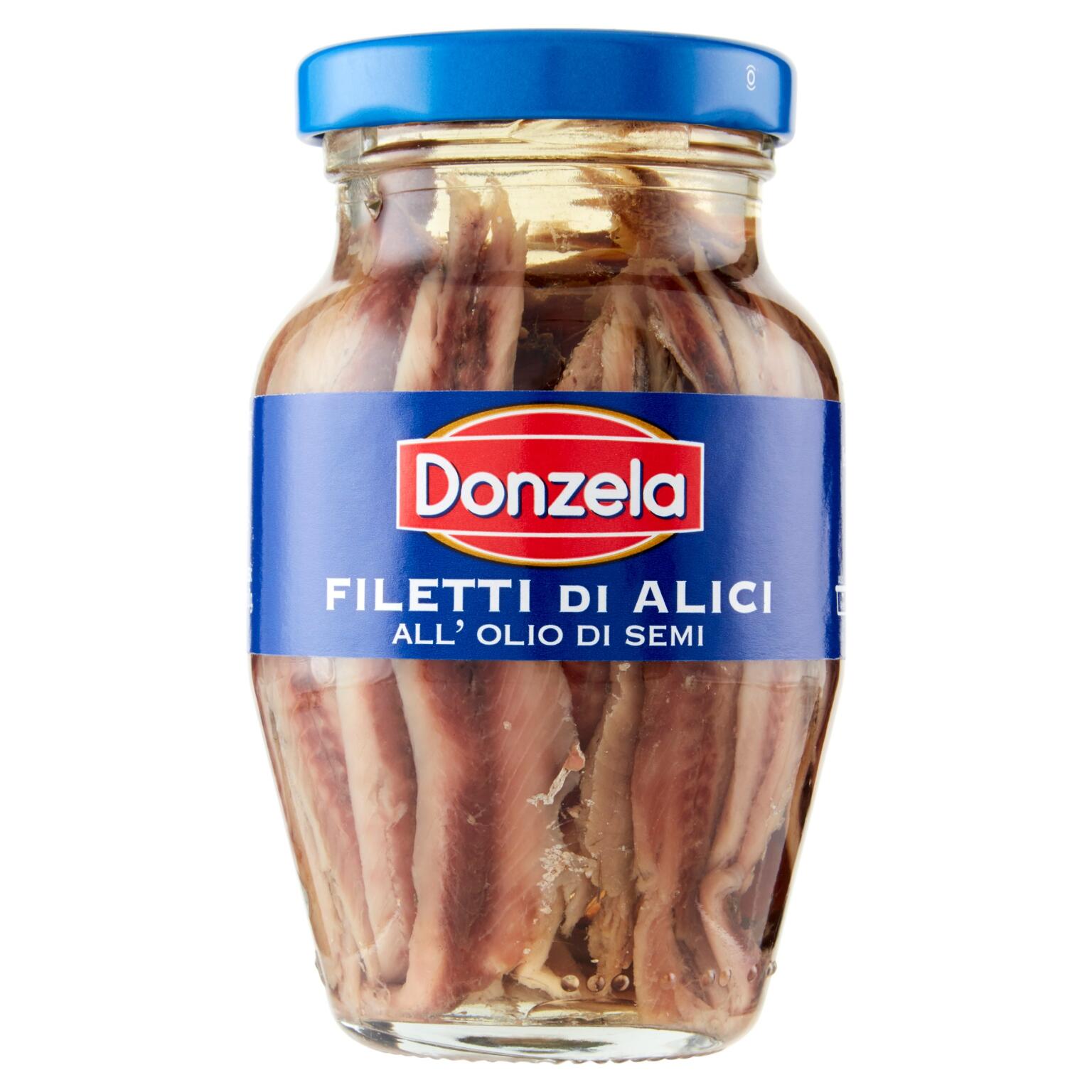 Filetti di Alici all'olio di semi vaso vetro 155g Donzela