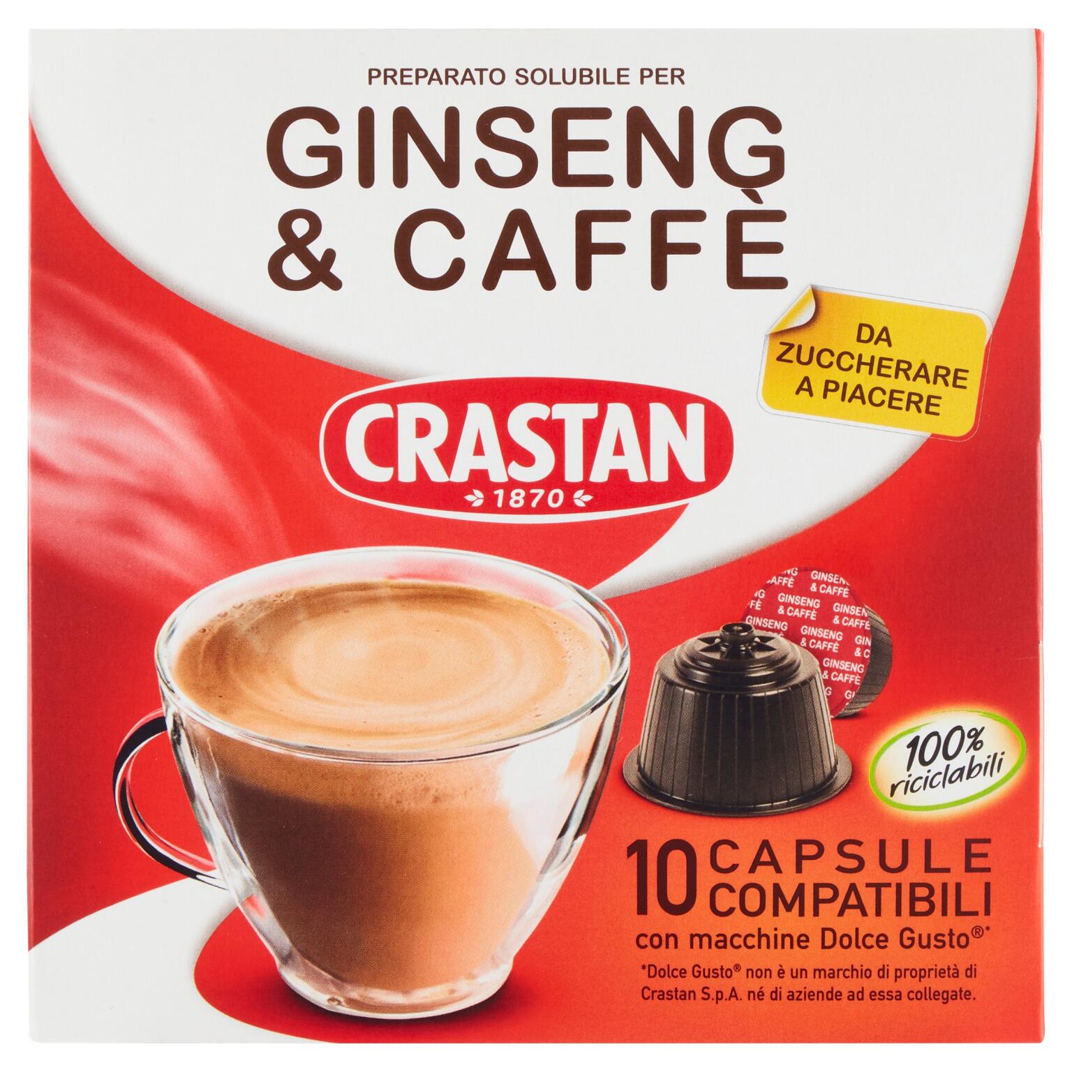 10 capsule caffè&ginseng senza zucchero 90g Crastan