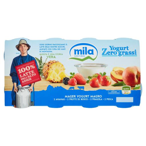 Yogurt magro benessere frutti di bosco, fragola, ananas e pesca 8x125g Mila