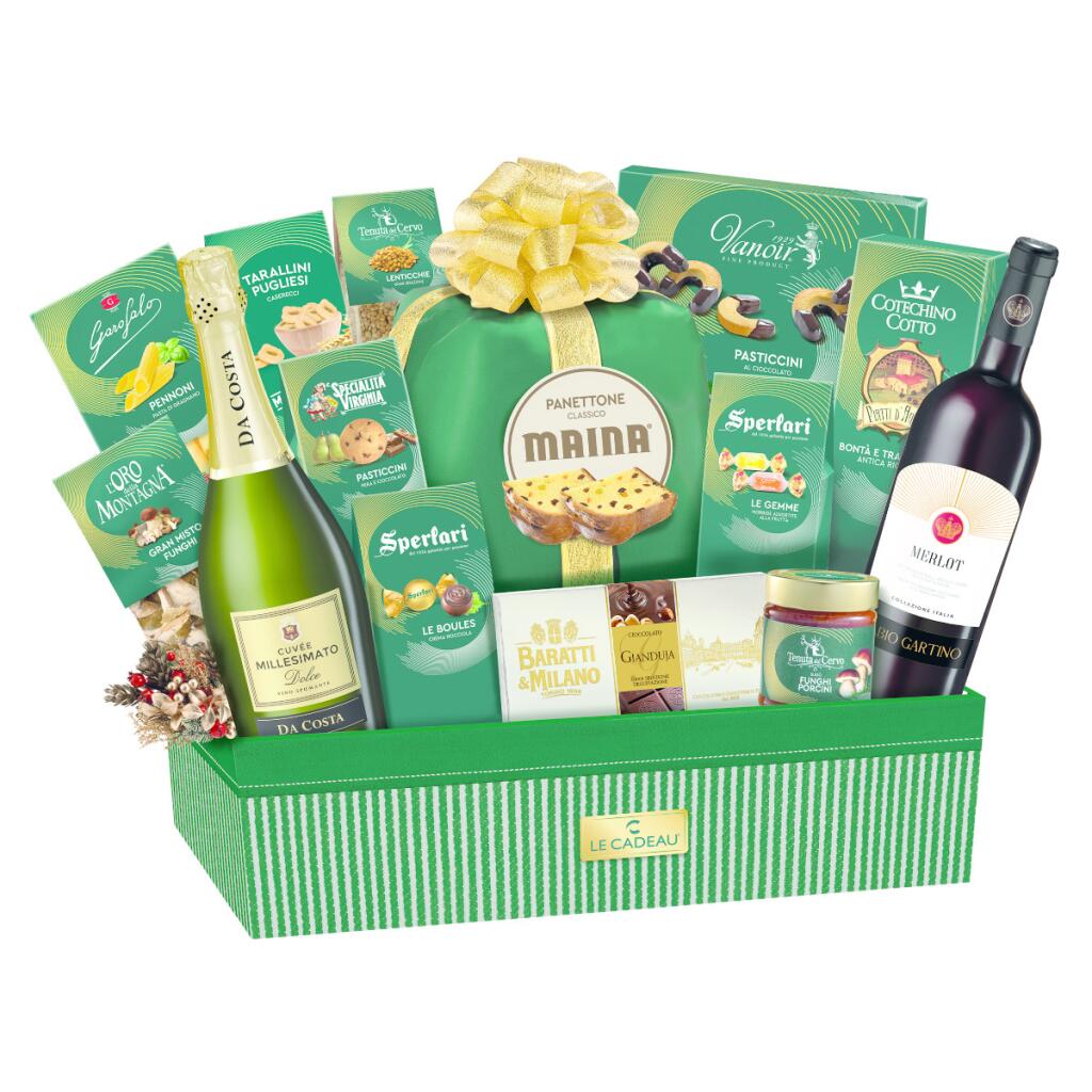 Cesto Natalizio Verde Smeraldo 15pezzi Le Cadeau