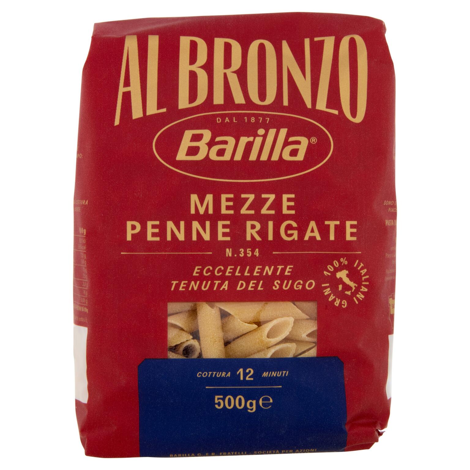 Mezze penne rigate al bronzo 500g Barilla