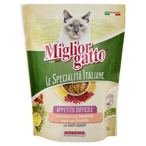 Migliorgatto Crocchette con Salmone appetito difficile 400g Le Specialità Italiane Morando