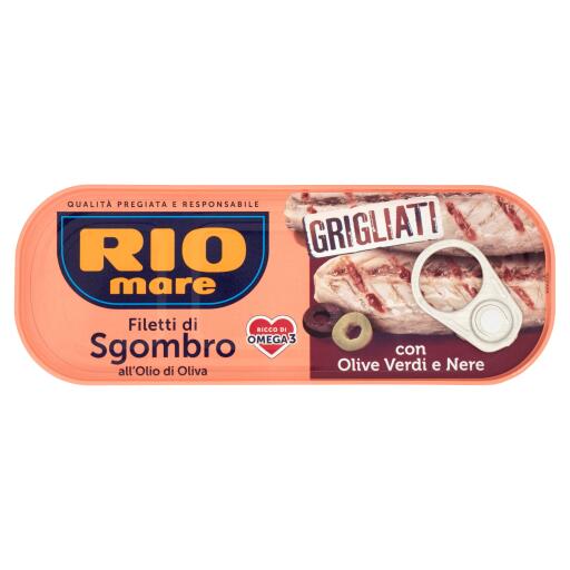 Filetti di sgombro gligliati con olive verdi e nere 120g Rio Mare