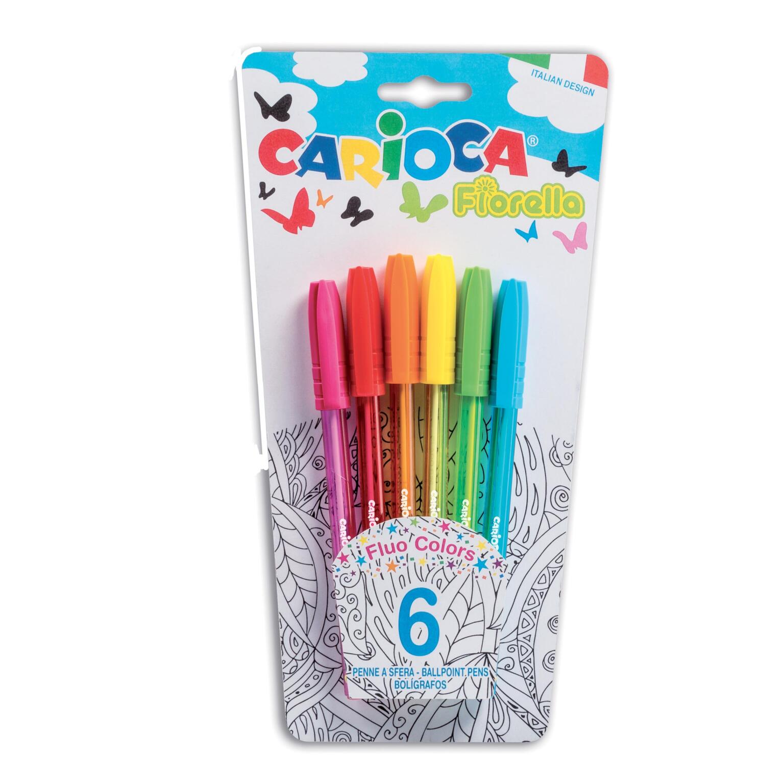 Penne a sfera Fiorella confezione da 6 pezzi, colori fluo assortiti Carioca