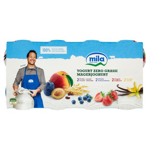 Yogurt Magro Benessere cereali,vaniglia, mirtillo nero e fragola 8x125g Mila