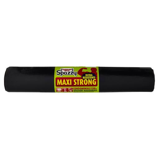 Sacchi Maxi Strong 150L condominiale nero 80x120cm10 pezzi con legacci Spazzy Domopak