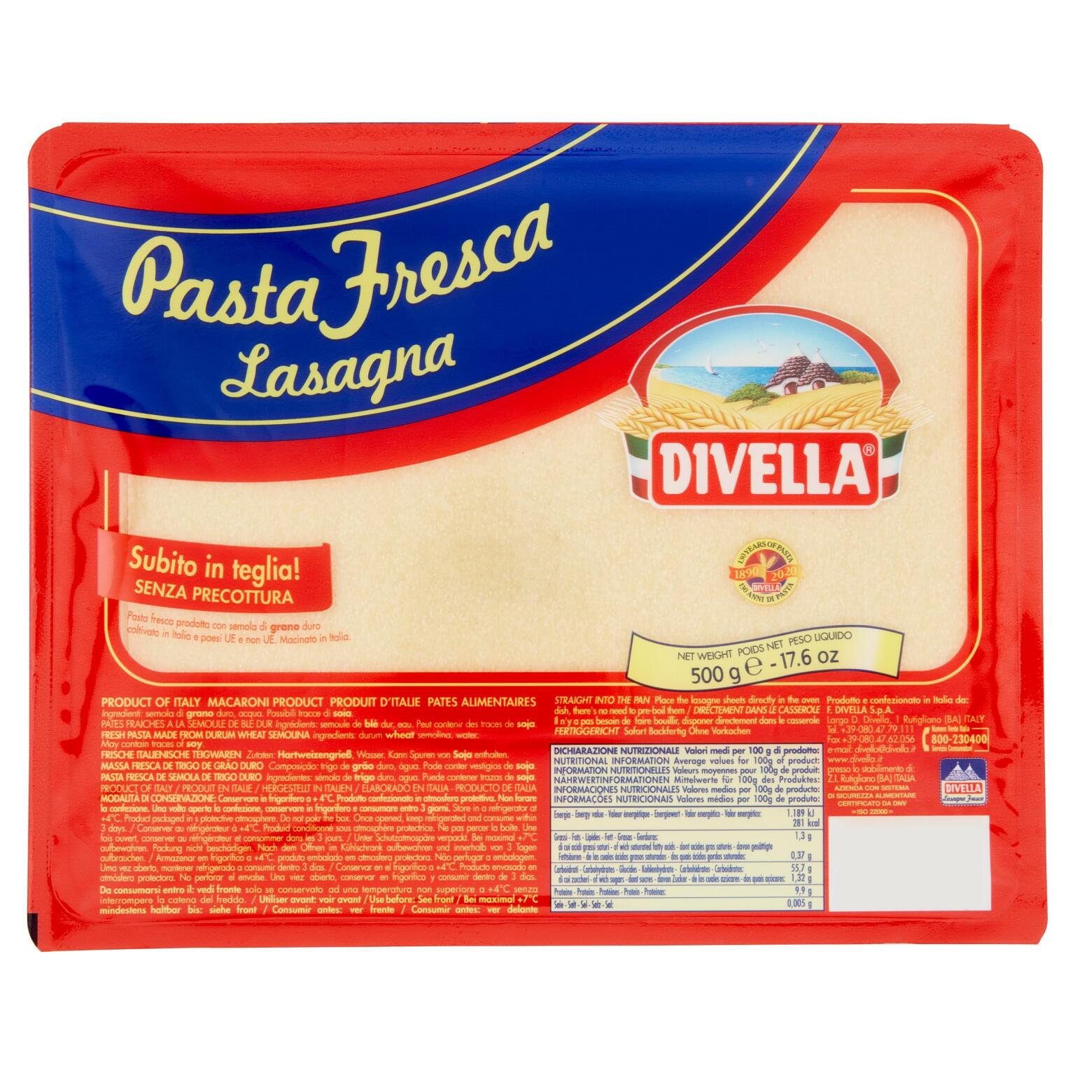 Lasagne di semola di grano duro 500g Divella