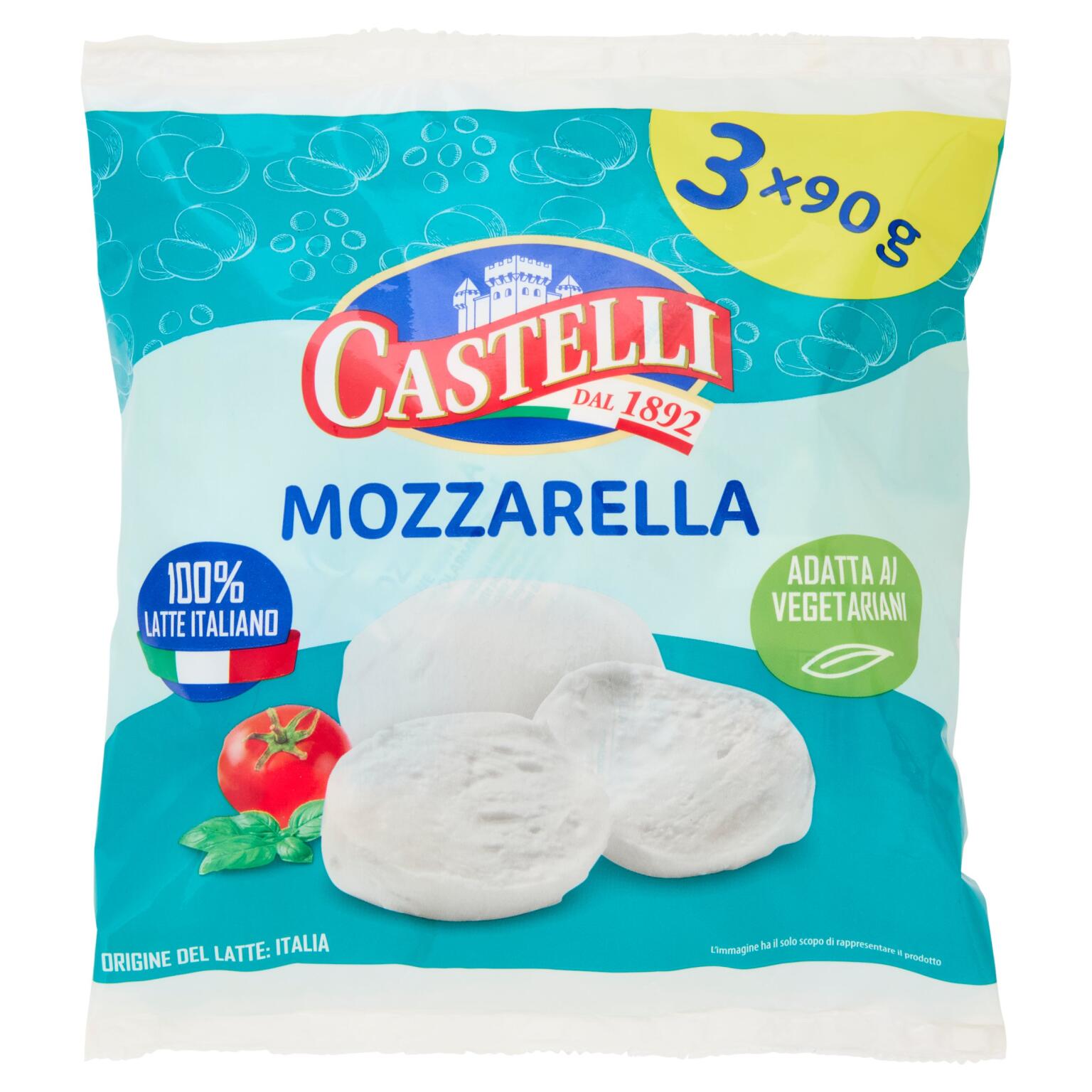 Mozzarella 100% latte italiano 3x90g Castelli