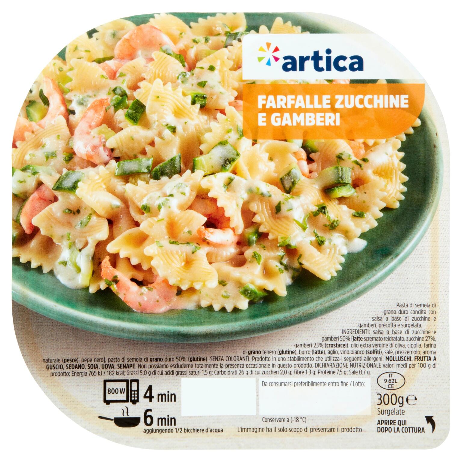 Farfalle con zucchine e gamberi 300g Artica