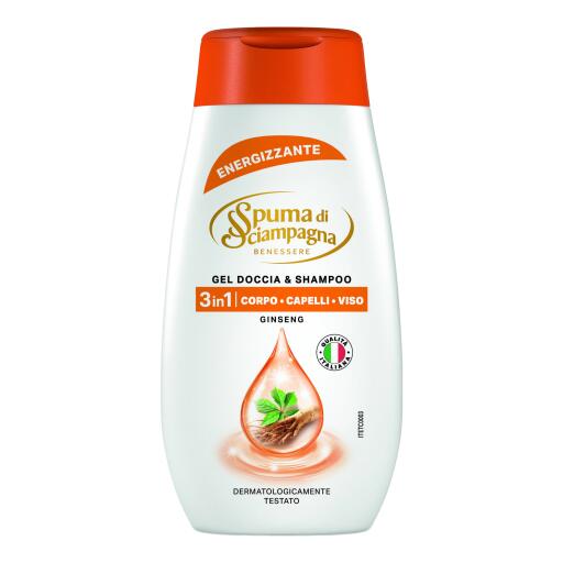 Doccia Shampoo energizzante Ginseng da 250ml Spuma di Sciampagna