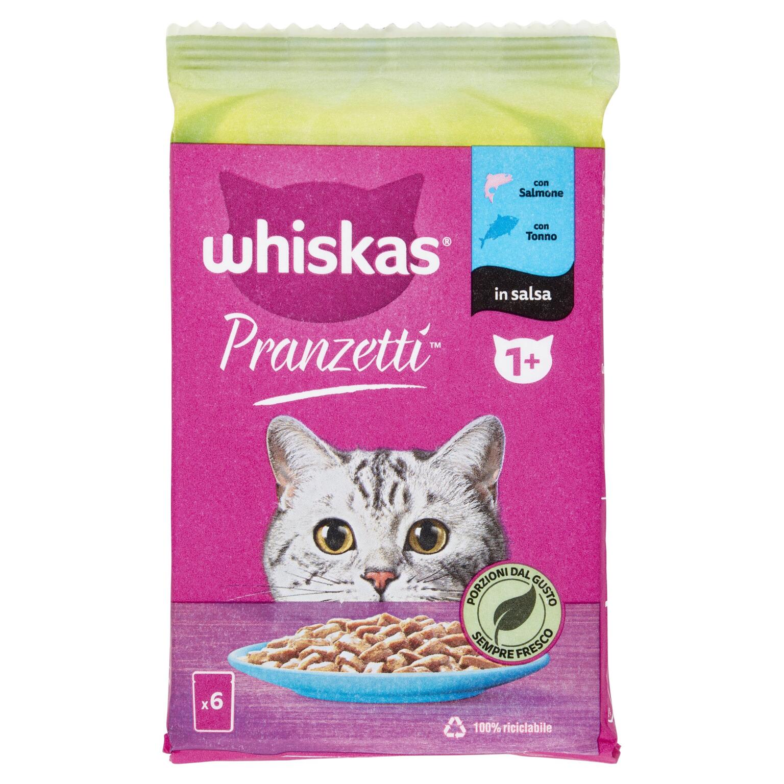 Whiskas pranzetti Pesce in busta 6x50g Salmone e Tonno in salsa