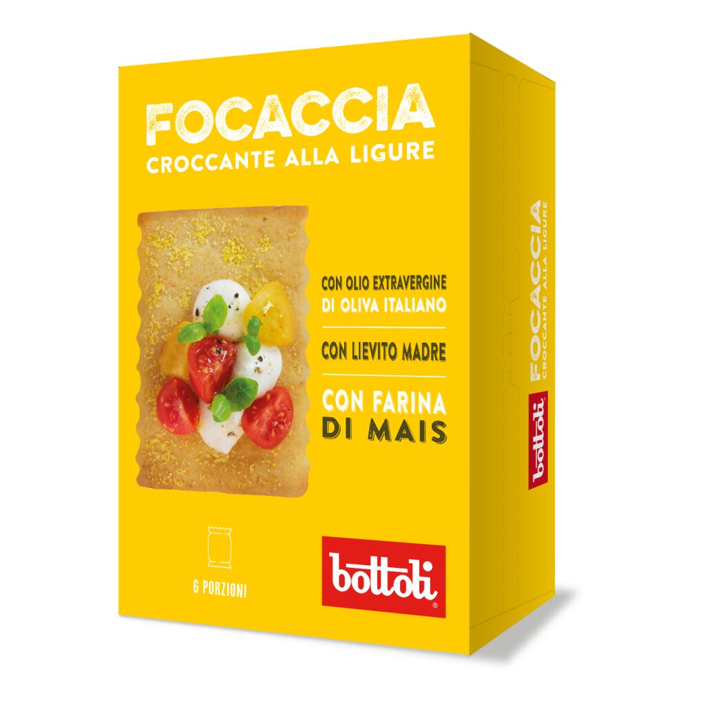 Focaccia croccante alla Ligure con olio evo,lievito madre e con farina di mais 250g Bottoli