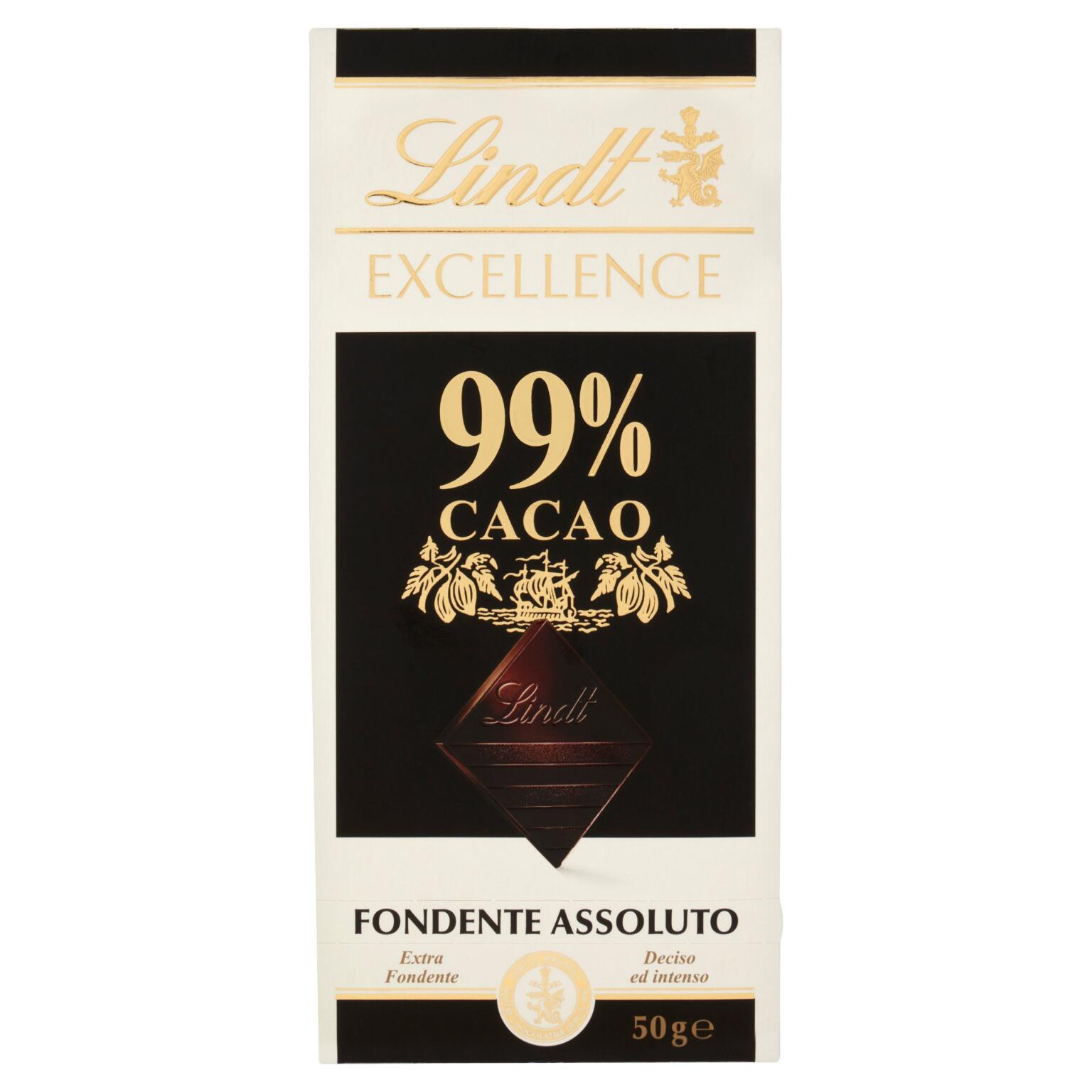 Tavoletta di cioccolato cacao 99% noir absolu 50g Excellence Lindt