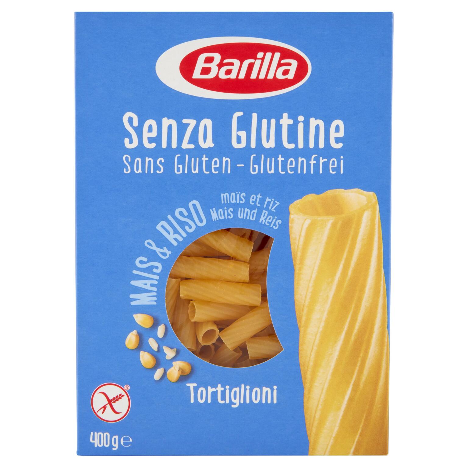 Tortiglioni mais bianco, mais giallo e riso 400g Barilla senza glutine