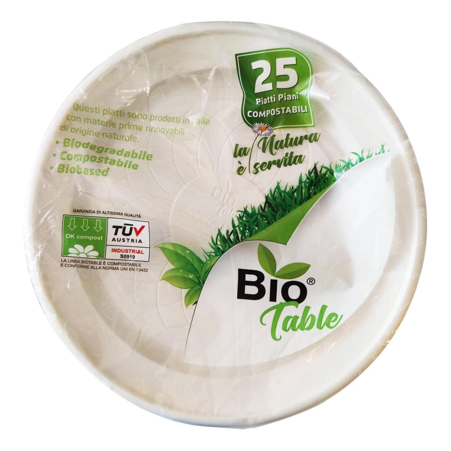 Conf.da 25Piatti Piani 220mm extra rigidi in Bioplastica BioTable