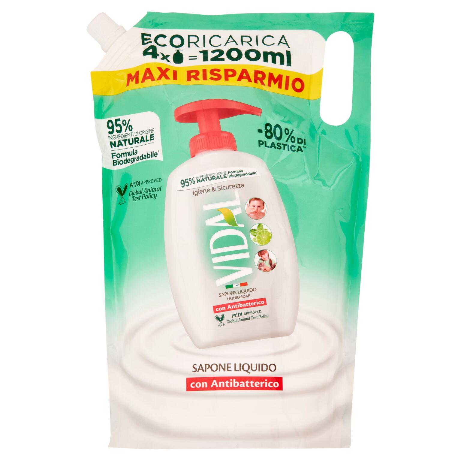 Sapone Liquido Ecoricarica 1,2l Antibatterico Vidal