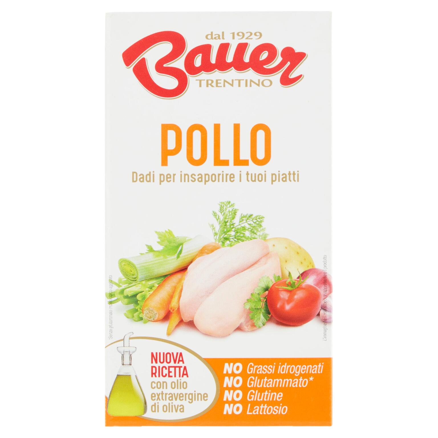 Dado per brodo pollo con sale iodato astuccio 60g Bauer senza glutine e senza lattosio