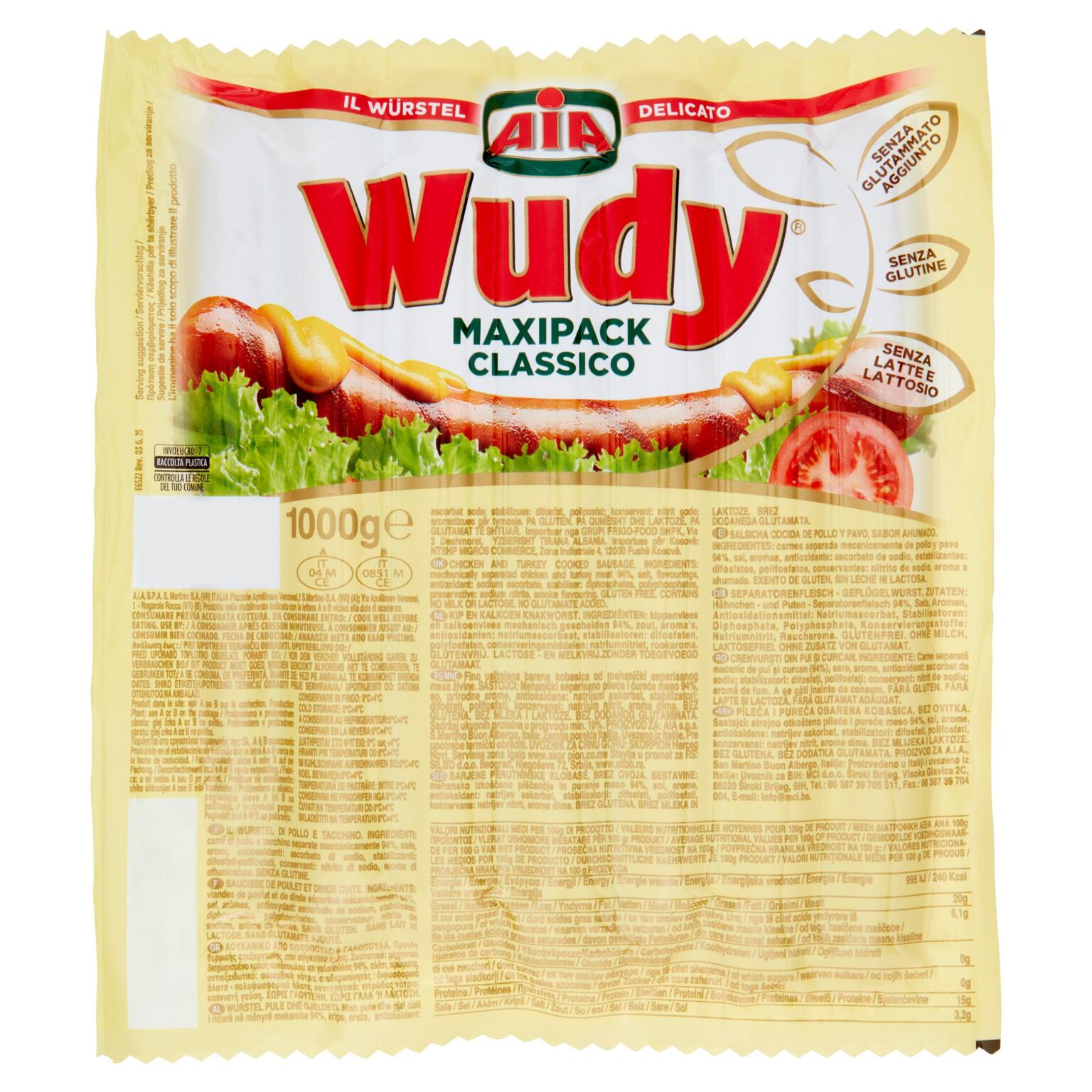Wurstel Wudy MaxiPack classico-pollo e tacchino 1kg Aia senza glutine