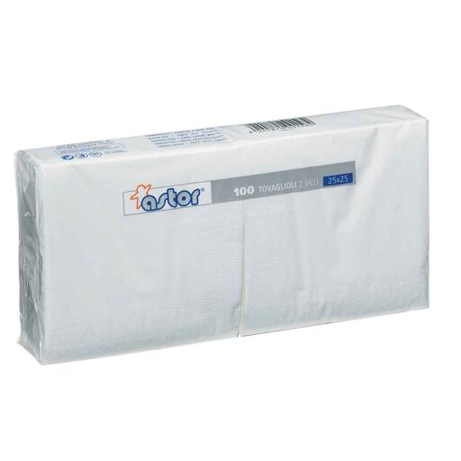 Tovaglioli 2 veli colore bianco 100 pezzi 25x25 Astor