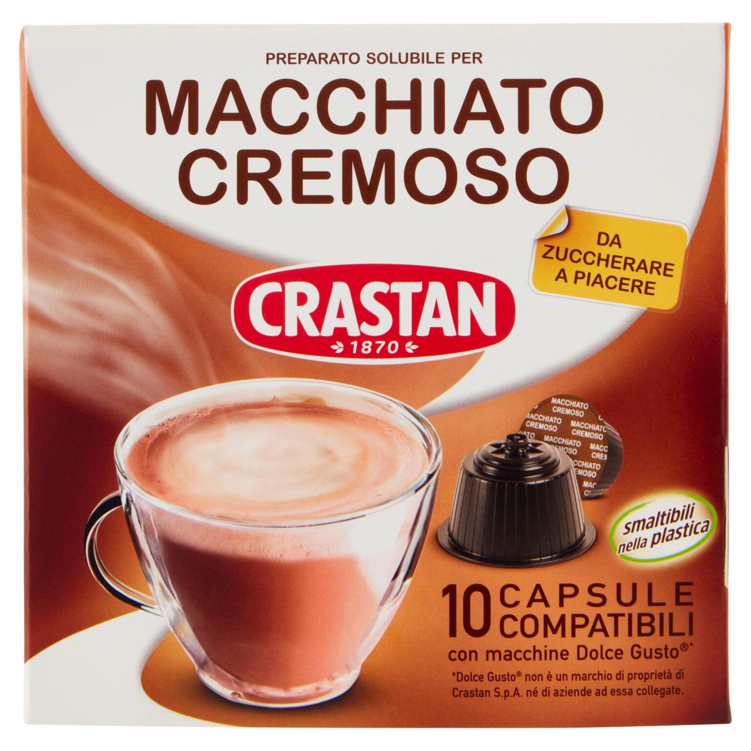 10 capsule macchiato cremoso senza zucchero 75g Crastan