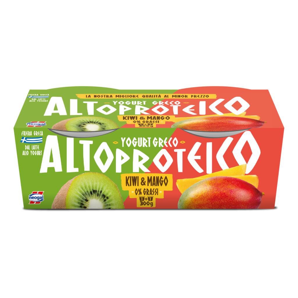 Yogurt Greco altoproteico 0% Mango&Kiwi 2x150g Neogal