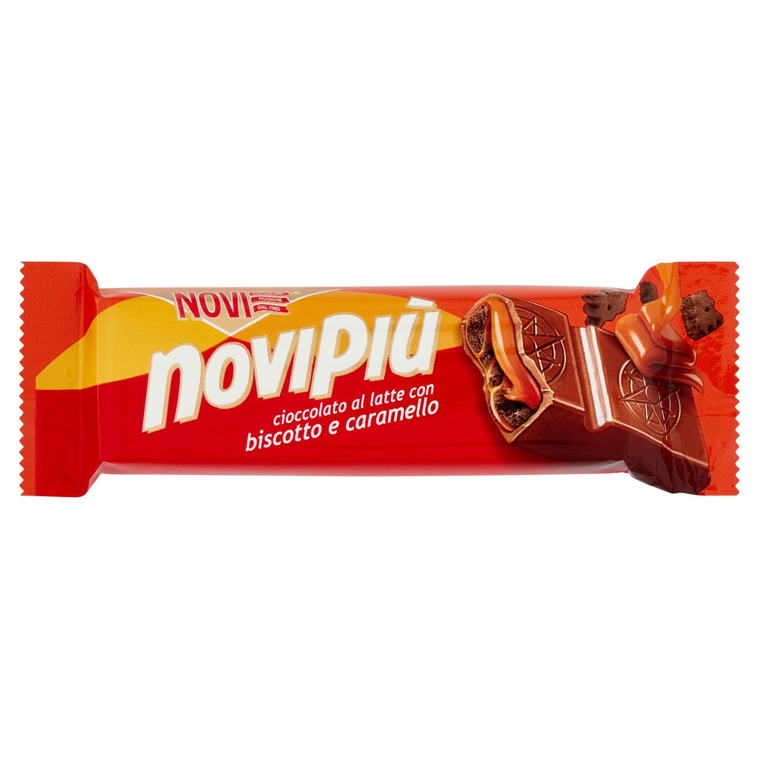 Barretta di Cioccolato al Latte con Biscotto e Caramello 35g Novipiu'